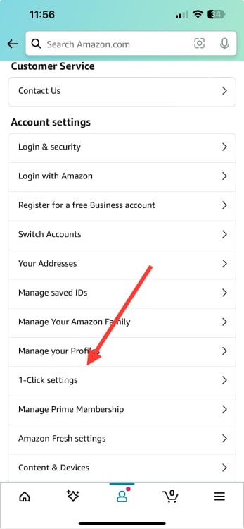 Скриншот Amazon отключить 1-Click