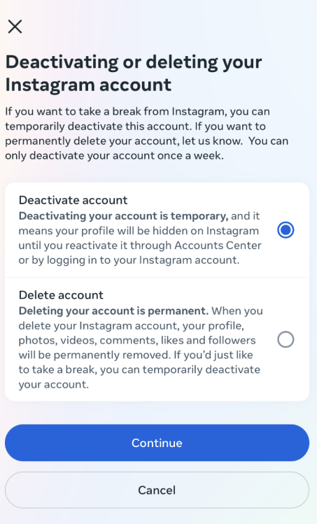 Instagram удалить или деактивировать учетную запись