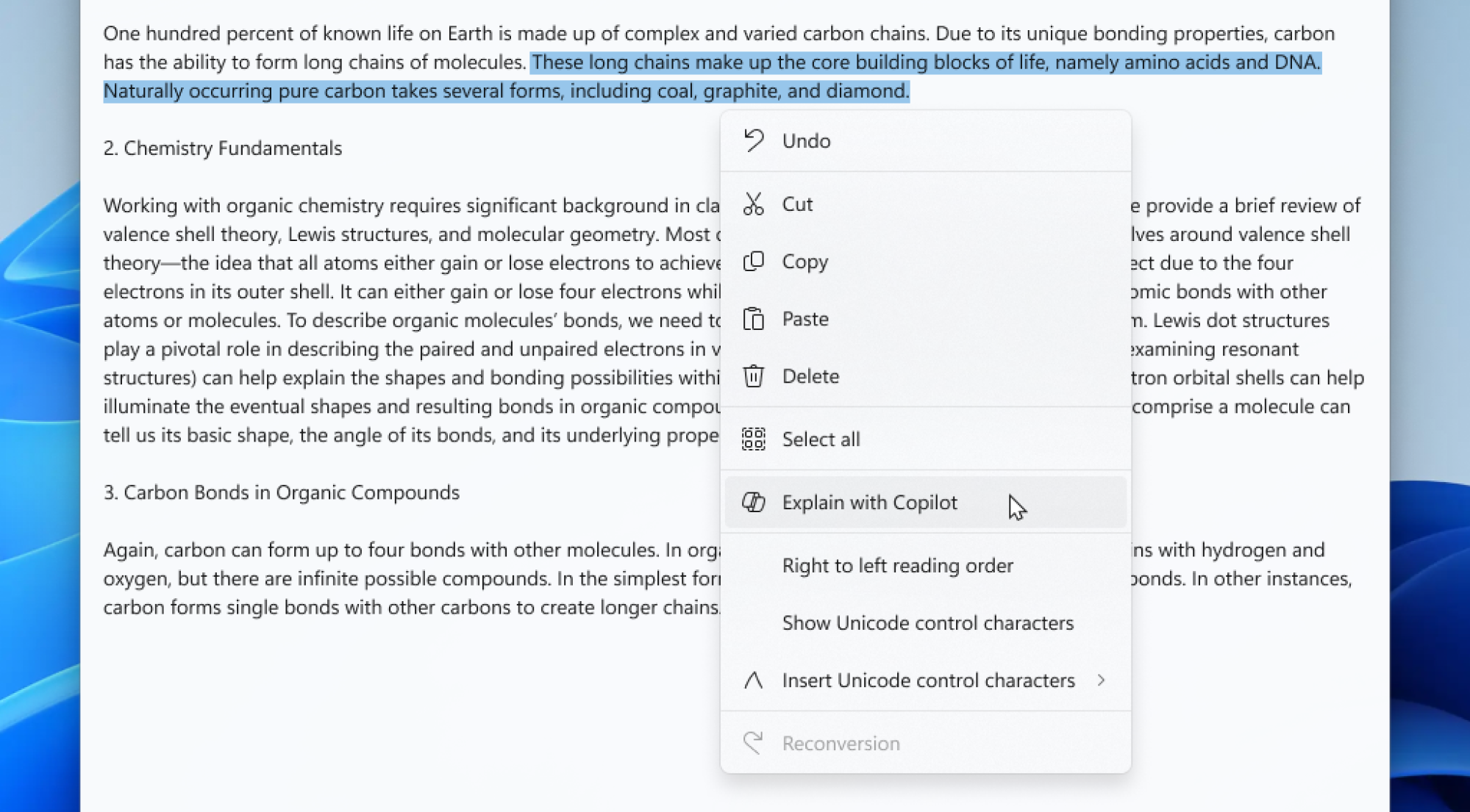 как использовать Объяснение с Copilot в Блокноте в Windows 11