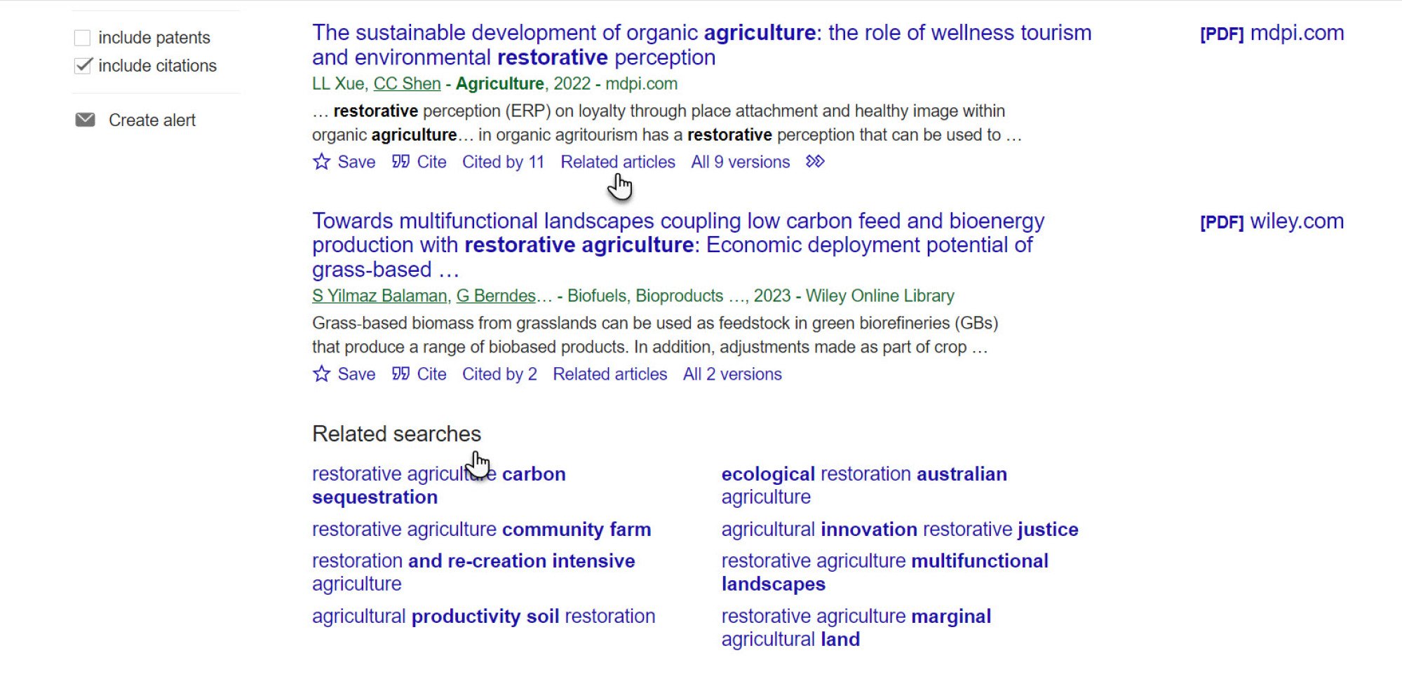 Результаты поиска в Google Scholar с цитированием, похожими статьями и похожими поисковыми запросами