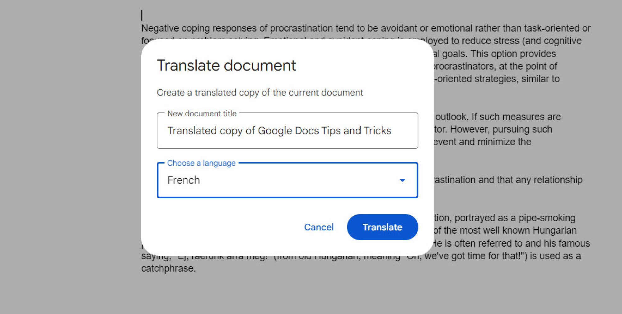 Перевод документ в Google Docs