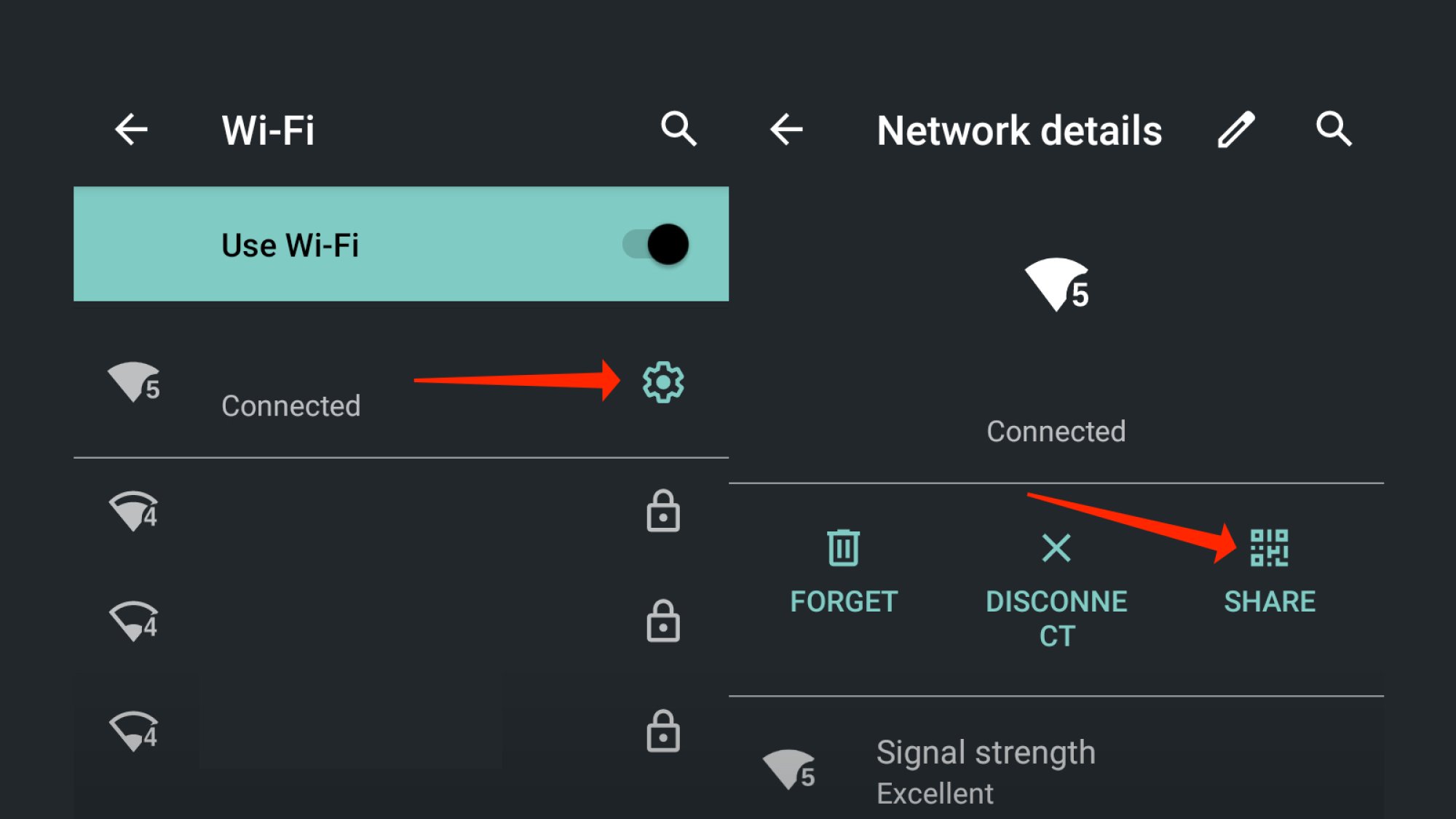 Экран запроса на обмен паролем Wi-Fi на телефоне Android