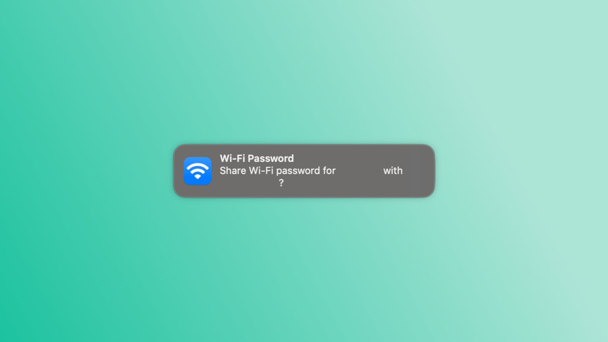 Экран приглашения поделиться паролем Wi-Fi на Mac