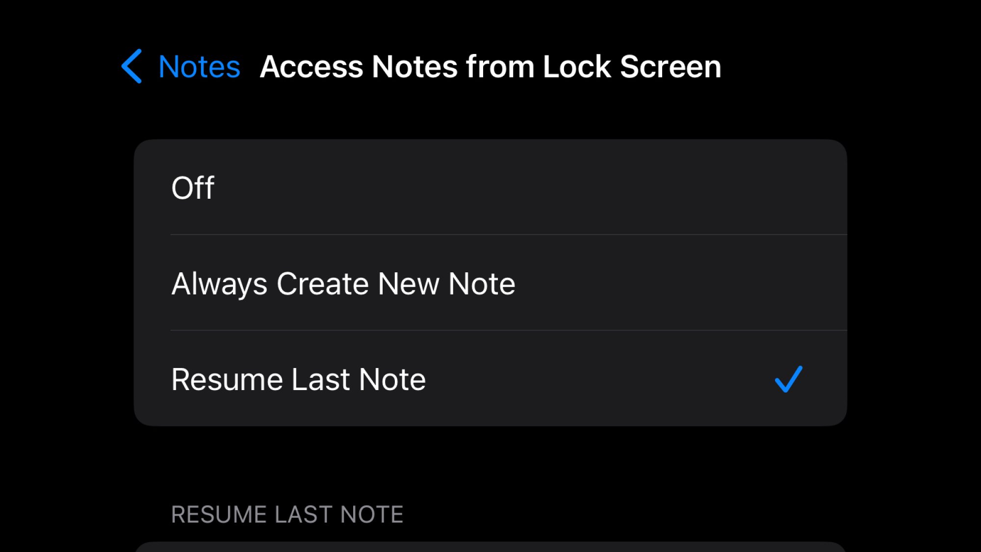 Скриншот настроек Apple Notes, показывая возможность настройки заметок на экране блокировки». /> <span class=