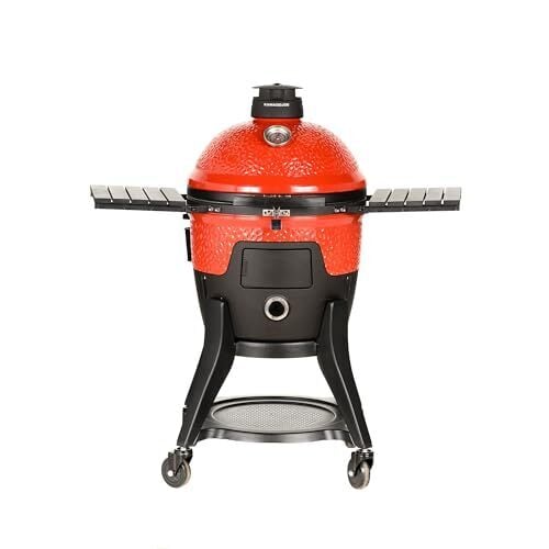 Гриль Kamado Joe Pellet Joe, Classic Joe, 18-дюймовый керамический гриль на древесных гранулах и коптильня с тележкой, боковыми полками, решетками из нержавеющей стали и 250 квадратными дюймами для приготовления пищи в красном цвете, модель KJ15260020