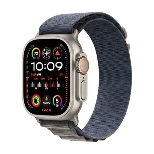 Умные часы Apple Watch Ultra 2 [GPS + Cellular, 49 мм] с прочным титановым корпусом и маленькой синей петлей Alpine. Фитнес-трекер, точный GPS, кнопка действия, сверхдлительное время автономной работы, нейтральный уровень выбросов углекислого газа