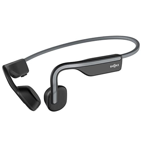 SHOKZ OpenMove — Спортивные Bluetooth-наушники с открытым ухом — Беспроводные наушники костной проводимости — Защита от пота для бега и тренировок Тренировки с набором наклеек (серый)