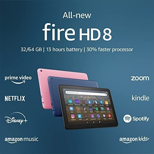 Совершенно новый планшет Fire HD 8, 8-дюймовый HD-дисплей, 64 ГБ, процессор на 30 % быстрее, предназначен для портативных развлечений, (выпуск 2022 г.), черный