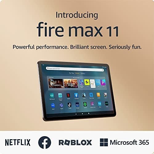 Представляем планшет Amazon Fire Max 11, наш самый мощный планшет, яркий 11-дюймовый дисплей, восьмиядерный процессор, 4 ГБ ОЗУ, время автономной работы 14 часов, 64 ГБ, серый