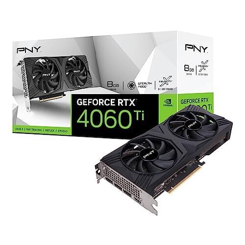 PNY GeForce RTX™ 4060 Ti 8 ГБ Verto™ Видеокарта с двумя вентиляторами DLSS 3 (128-бит, PCIe 4.0, GDDR6, HDMI/DisplayPort, поддержка 4K, 2 слота)