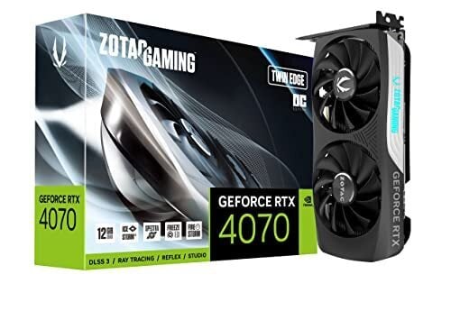 ZOTAC Gaming GeForce RTX 4070 Twin Edge OC DLSS 3, 12 ГБ GDDR6X, 192 бит, 21 Гбит/с, компактная игровая видеокарта PCIE 4.0, улучшенное охлаждение IceStorm 2.0, RGB-подсветка Spectra, ZT-D40700H-10M