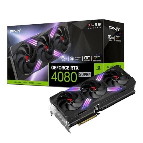 PNY GeForce RTX™ 4080 Super 16 ГБ XLR8 Gaming VERTO™ OC с тремя вентиляторами DLSS 3 (ARGB, 256-бит, PCIe 4.0, GDDR6X, HDMI/DisplayPort, вкл.) адаптер . и опорный кронштейн, слот 3,5)