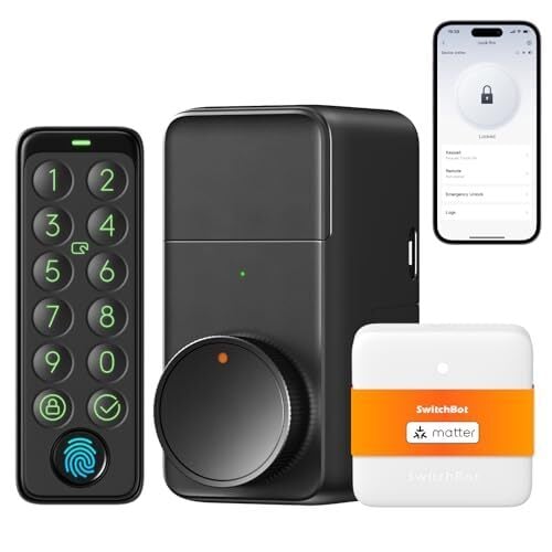 SwitchBot WiFi Smart Lock Pro с сенсорной клавиатурой, бесключевым входным дверным замком с отпечатком пальца, электронным засовом Bluetooth, защитой от атмосферных воздействий IP65, подходит к существующему засову, поддерживает Matter, Alexa и Google