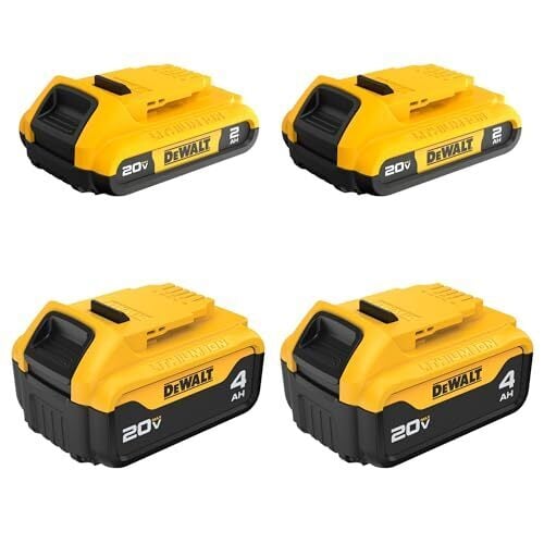 Литий-ионный аккумулятор DEWALT 20 В MAX, 2 Ач и 4 Ач, 4 шт., светодиодные индикаторы уровня заряда (DCB324-4)