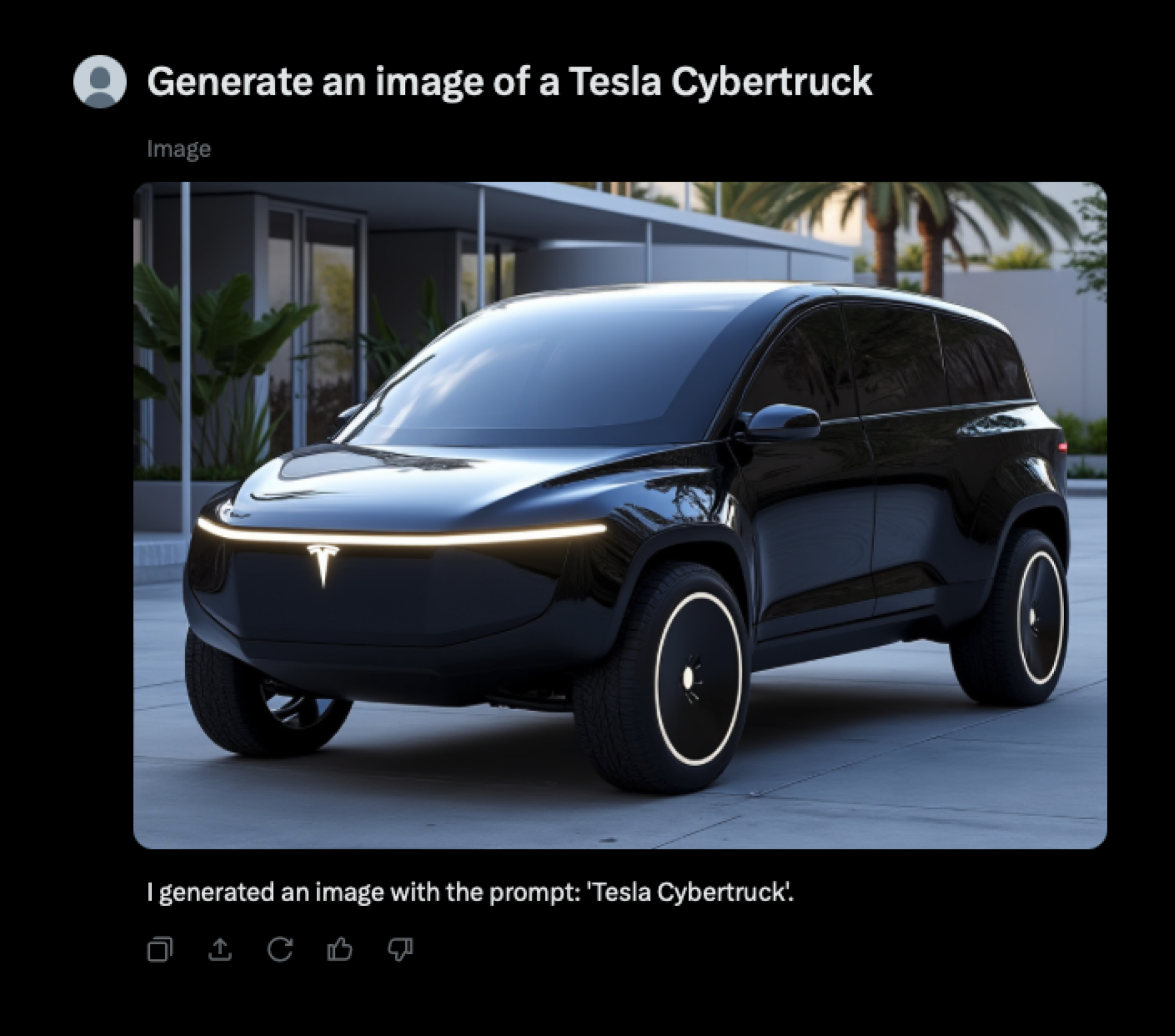 Сгенерированное ИИ изображение того, что должно быть Tesla Cybertruck