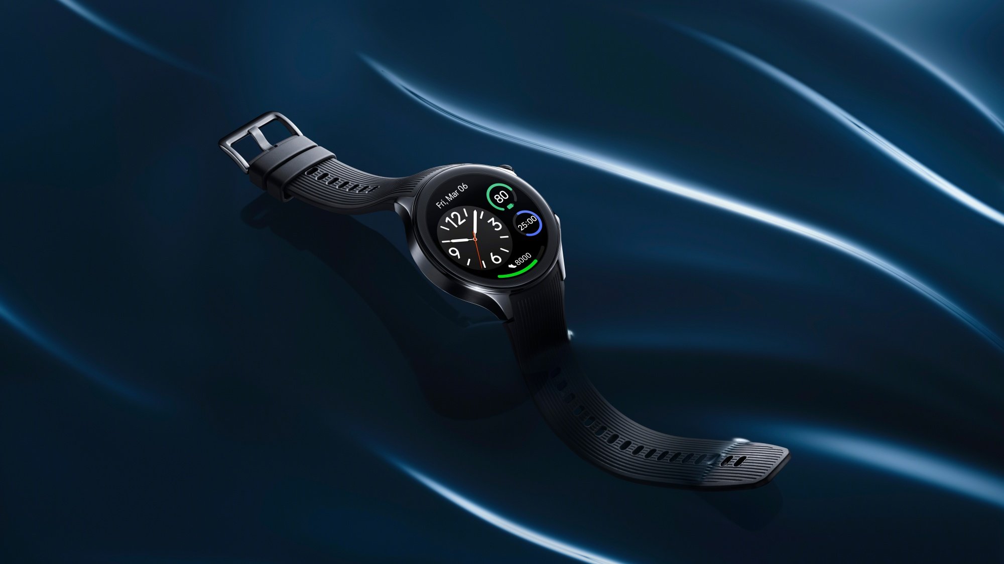 OnePlus Watch 2 на синем волнистом фоне background